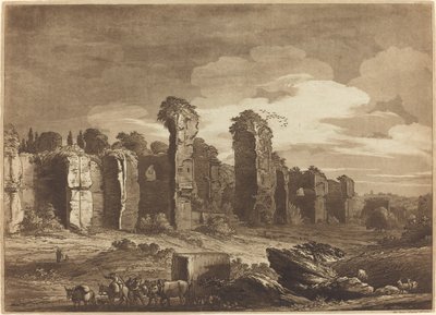 Uitzicht op de overblijfselen van de Thermen van Caracalla, genomen vanuit de jezuïetentuinen in Rome door Richard Cooper II