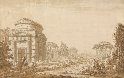 Klassiek Italiaans landschap met tempels en een verwoest aquaduct door Richard Cooper the Younger