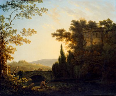 Klassiek landschap met een tempel door Richard Corbould