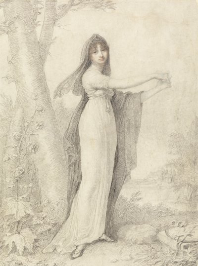 Portret van een dame staand bij een meer door Richard Cosway