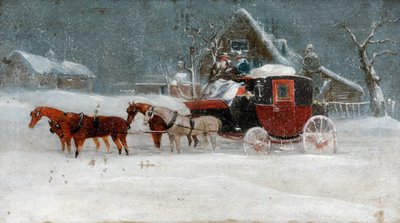 Koets in winterstorm II door Richard Dodd Widdas