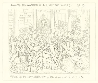 Het publiek in opwinding bij de verschijning van Miss Lind door Richard Doyle