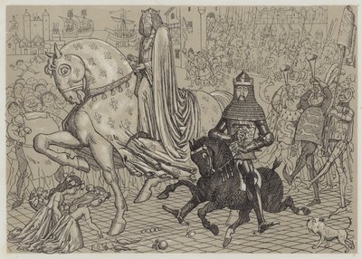 Edward de Zwarte Prins, met zijn gevangene koning Jan van Frankrijk, komt Londen binnen door Richard Doyle