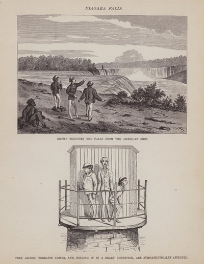 Pagina uit De Amerikaanse tour van de heren Brown, Jones en Robinson (gravure) door Richard Doyle