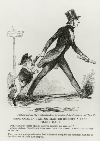 Papa Cobden neemt Meester Robert mee voor een vrijhandelwandeling, 1845 door Richard Doyle