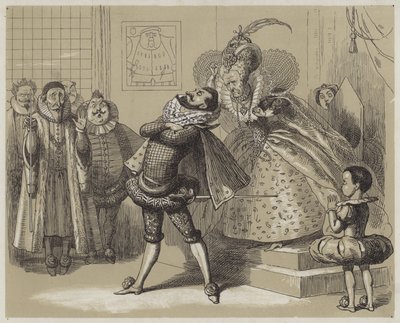Opmerkelijke scène tussen koningin Elizabeth en haar favoriet Essex door Richard Doyle