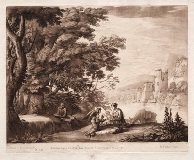 Liber Veritatis: Nr. 38, De Rust van de Heilige Familie langs een Rivier door Richard Earlom