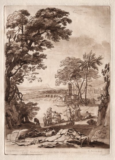 Liber Veritatis: Nr. 47, Een rivierscène met de vondst van Mozes door Richard Earlom