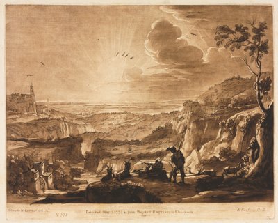 Liber Veritatis: No. 89, Uitzicht op een bergachtig uitgestrekt land, 1775 door Richard Earlom