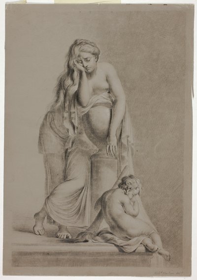 Huilende Allegorische Vrouwelijke Figuur met Putto door Richard Earlom