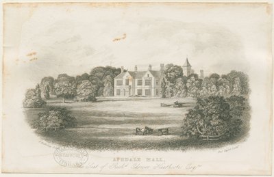 Apedale Hall Huis en Park: staalgravure, eind 18e eeuw door Richard Edensor Heathcote