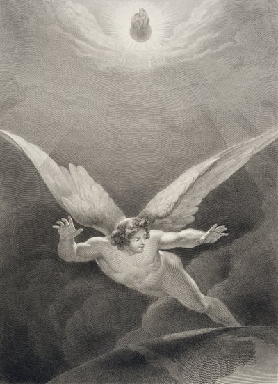 Satan springt over de muren van de Hemel, uit een Franse editie van 