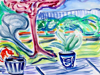 Achtertuin met Pruimenboom, 2020 door Richard Fox