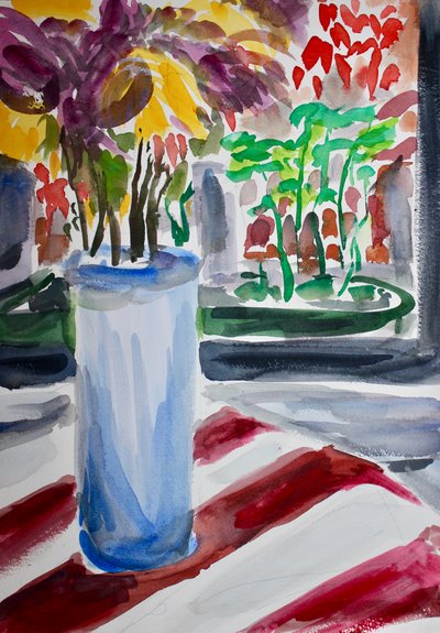 Blauwe Vaas en Vensterbank door Richard Fox