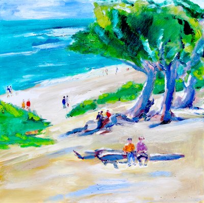 Cipresboom en strand, Carmel, 2019 door Richard Fox