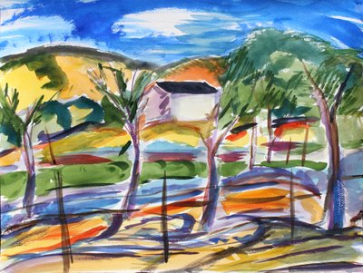 Veld en eenzaam huis, 2019 door Richard Fox