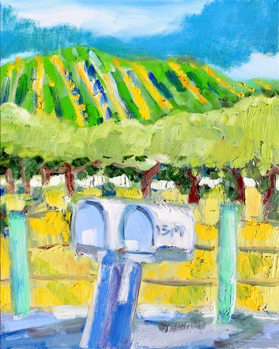 Brievenbussen en wijngaard, Napa, 2019 door Richard Fox