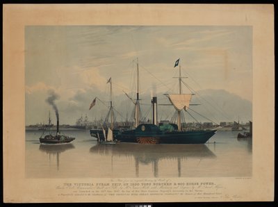 Deze plaat, van een origineel schilderij door Ward, van het Victoria stoomschip, van 1200 ton laadvermogen en 400 pk... gelanceerd op 20 juni 1837... door Richard G. Reeve