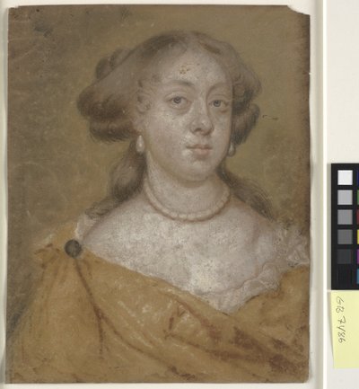 Hoofd- en schouderportret van een dame met oorbellen door Richard Gibson