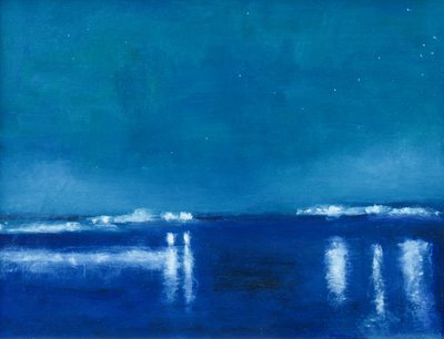 Blauwe nacht, weerspiegelingen in het water door Richard Gombar