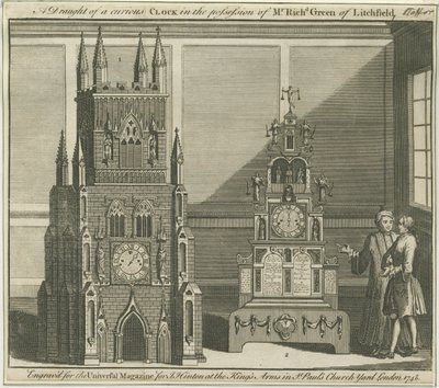 Lichfield - Muzikale Altaarklok: gravure door Richard Greene