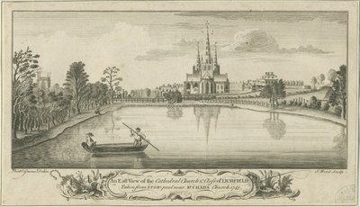 Lichfield Kathedraal en Omgeving - Oostaanzicht: kopergravure door Richard Greene