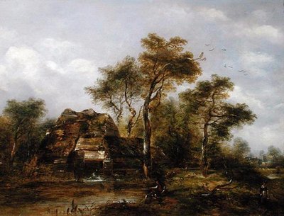 Overshotmolen met visser door Richard Hilder