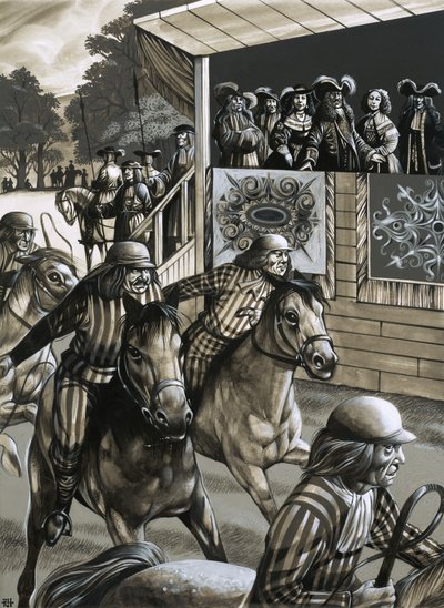 Charles II en zijn vriendinnen genieten van een dag bij de Newmarket Races door Richard Hook