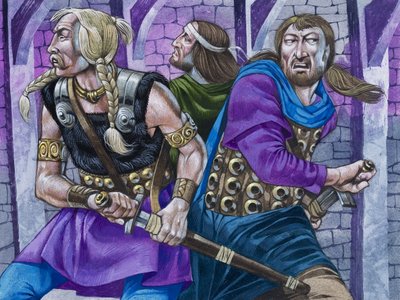 Sir Galahad, samen met Percival en Bors door Richard Hook