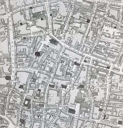 Straatkaart van Londen rond Guildhall, c.1795 (prent) door Richard Horwood