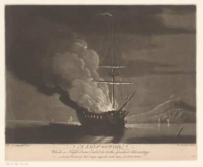 Brandend schip op een kalme zee door Richard Houston