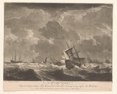 Marineschepen op hoge golven door Richard Houston