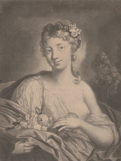 Lente: een jonge vrouw met bloemen in haar mantel, 1775 door Richard Houston