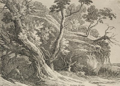 Specimens of Polyautography: Man zittend onder een eik, 1802 door Richard II Cooper