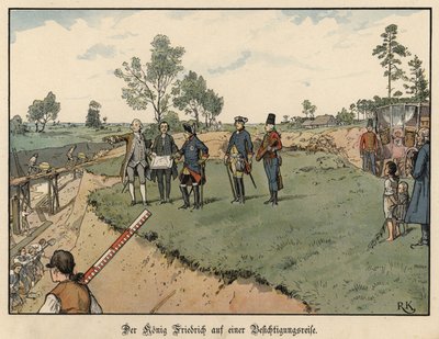 Frederik de Grote van Pruisen inspecteert civiele bouwwerken door Richard Knoetel