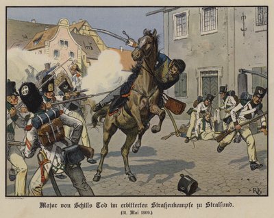 Dood van majoor von Schill in een straatgevecht in Stralsund, 31 mei 1809 door Richard Knotel
