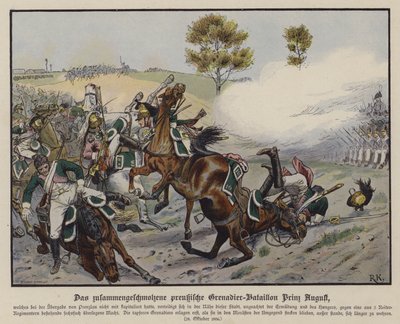 Grenadierbataljon van Prins Augustus van Pruisen bij de Slag bij Prenzlau, 28 oktober 1806 door Richard Knotel