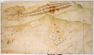Een gekleurd plan, of vogelvlucht, van de stad Edinburgh door Richard Lee