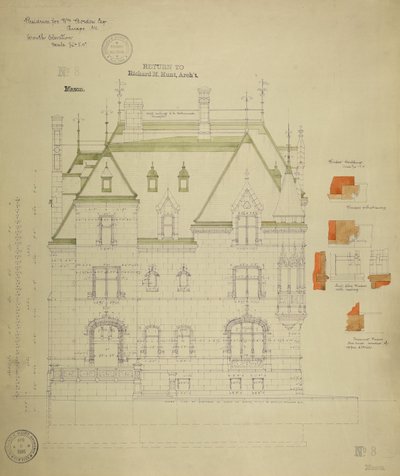 William Borden Residence, Chicago, Illinois, zuidelijke gevel door Richard Morris Hunt