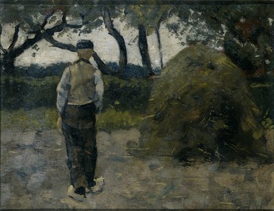 Een boer die bij een hooiberg staat door Richard Nicolaüs Roland Holst