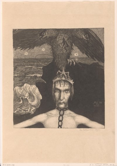 Geketende man met driekoppige roofvogel op het hoofd door Richard Nicolaüs Roland Holst