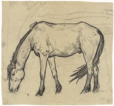 Grazend paard te Noordwijk door Richard Nicolaüs Roland Holst