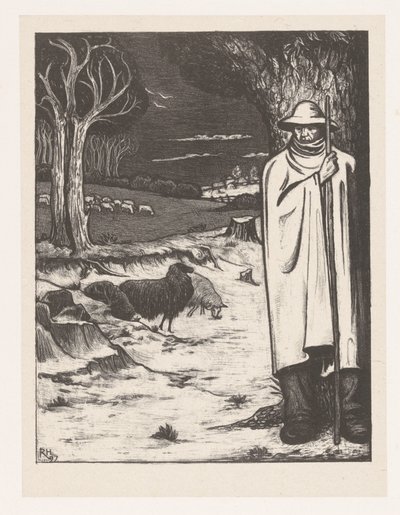 Herder met een Kudde Schapen in een Heuvellandschap door Richard Nicolaüs Roland Holst