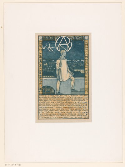 Prent ter gelegenheid van het tienjarig jubileum van de Algemene Nederlandse Diamantbewerkersbond in 1904 door Richard Nicolaüs Roland Holst