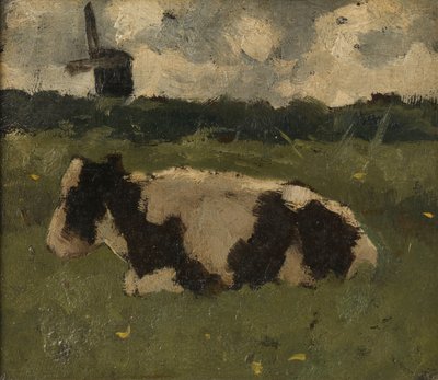 Rustende koe met een molen door Richard Nicolaüs Roland Holst