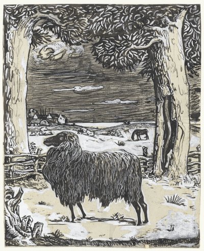 Schaap in een landschap met twee bomen door Richard Nicolaüs Roland Holst