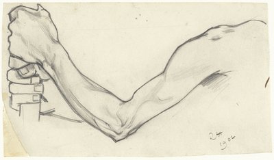 Studie van een linkerarm die een stok vasthoudt door Richard Nicolaüs Roland Holst