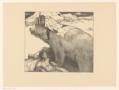 Tsaar Nicolaas II van Rusland op de Russische beer door Richard Nicolaüs Roland Holst