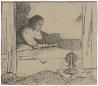 Vrouw Hogerhuis, zittend in bed (tweede ontwerp) door Richard Nicolaüs Roland Holst