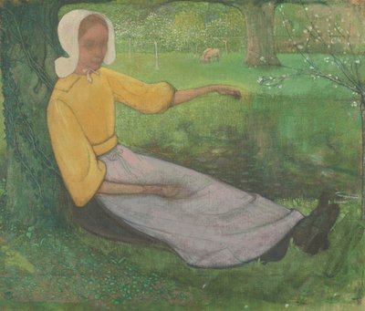 Vrouw van Huizen zittend onder een boom door Richard Nicolaüs Roland Holst
